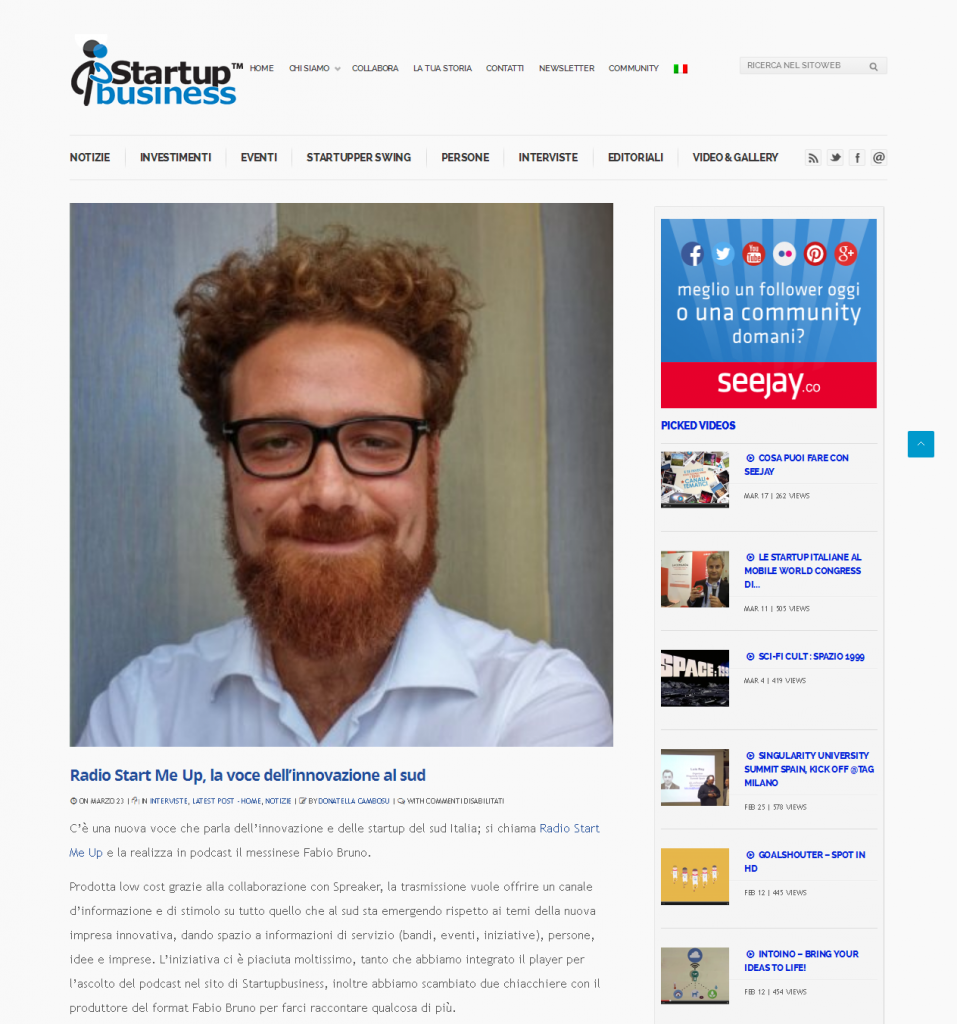 Startup Business - screenshot intervista