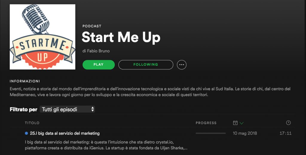 pagina start me up su Spotify